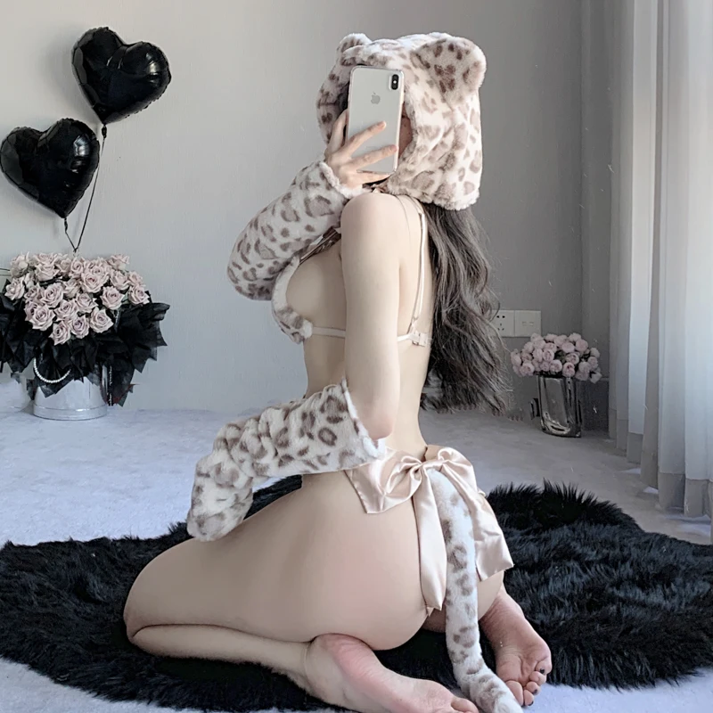 Women Lingerie Set Cute Big Cat Animal Cosplay Three-point Uniform Sexy Roleplay