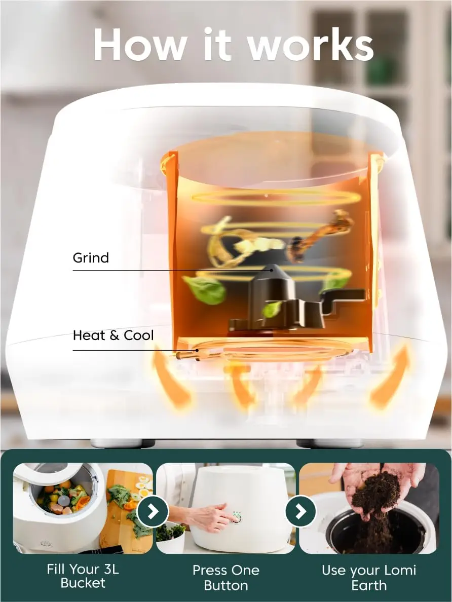Composter (90 Cycles), World’s First Smart Waste Kitchen Bin That Turns Waste into Natural Fertilizer with a Single Button, Indo 6