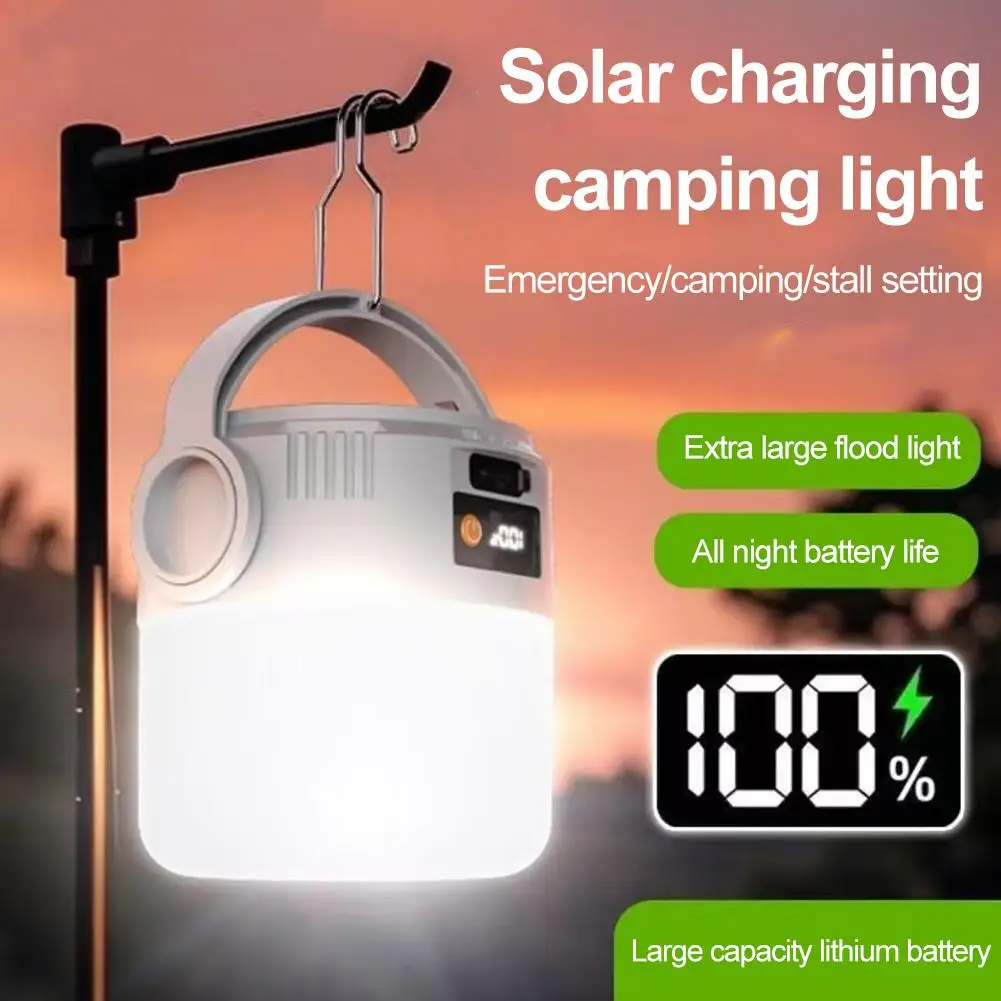 Outdoor Solar Camping Light Rechargeable LED Camping Light COB with Digital Display for Mountain Camping