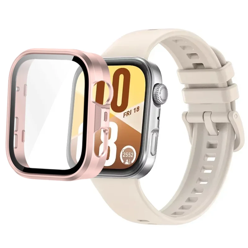 Breathable Silicone Strap with Protective Tempered Glass Screen and HD PC Case
