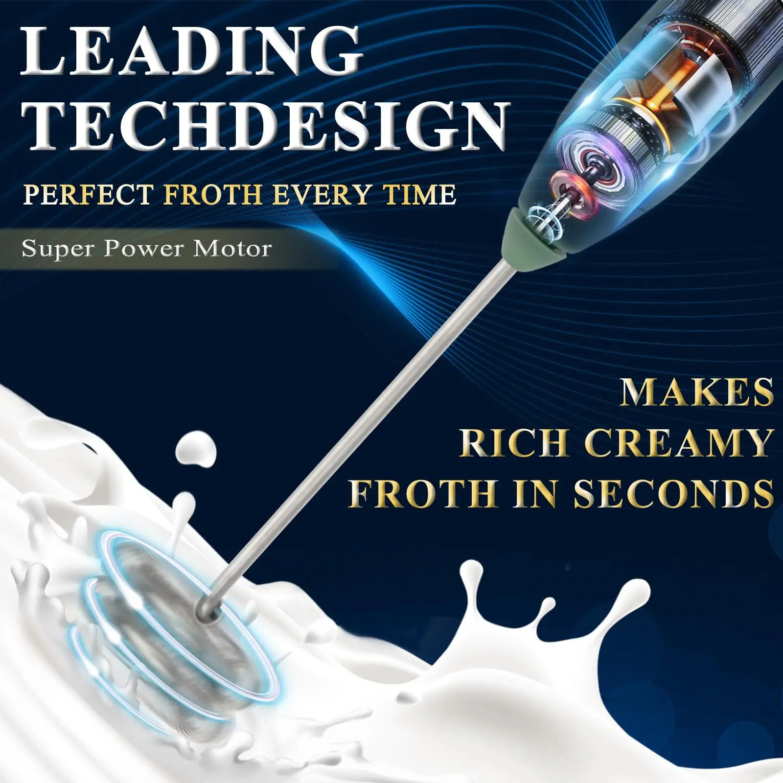 Milk Frother Egg Beater Handheld Foam Maker for Lattes Coffee Electric Rechargeable