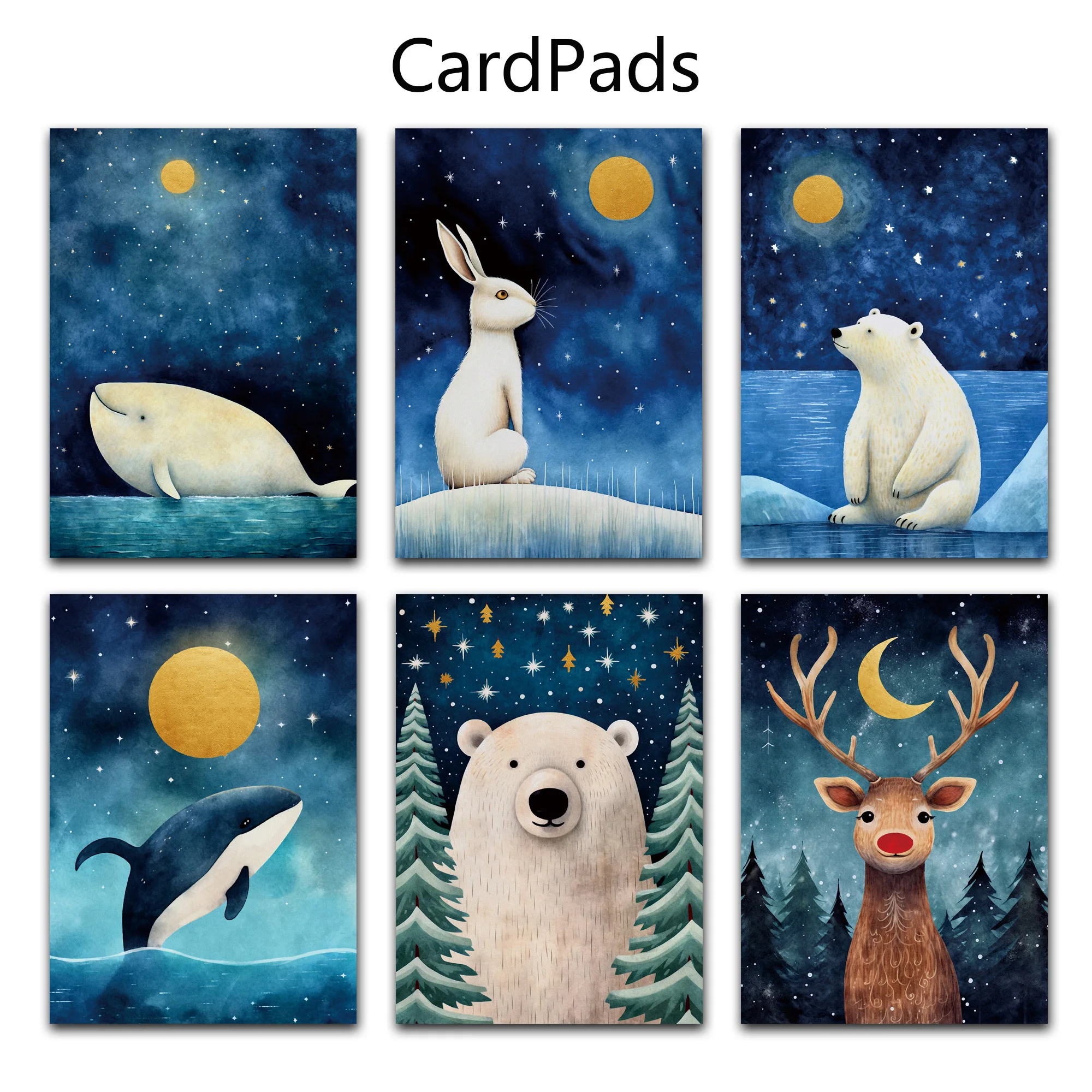 JAIIMAN 52pieces card+sticker Moonlight Animals Thick Writable DIY Card Set for Scrapbooking Supplies Junk Journal Kits Crafts Stickers Scrapbooking Supplies