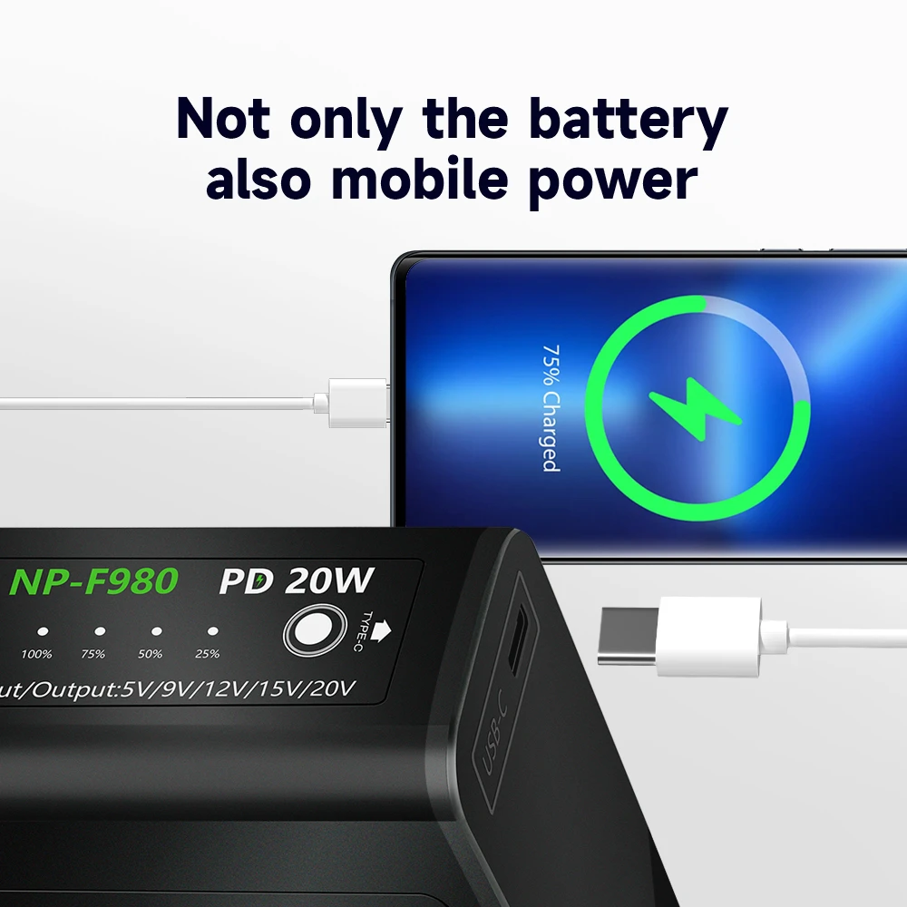 Bateria com Cabo Usb para Sony 10800mah Np-f980 np F990 np F980 F970 F960 F570 F750 F770 Mc1500c Plm100 Ccd-trv35 Mvc-fd91 - Image 6