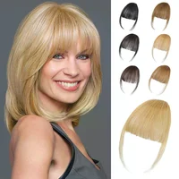 Extension capillaire synthétique fausse frange à Air, postiche naturelle à franges avant, postiche à Clip noir et marron, Double favoris, coiffure 1
