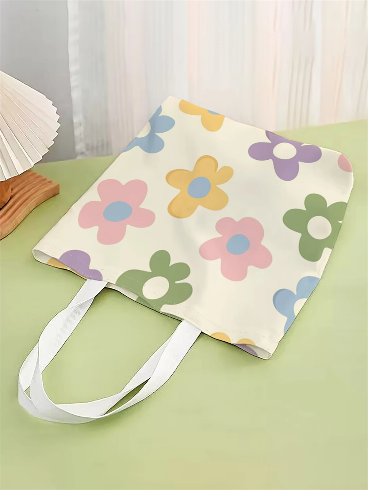 1 piece, flower patterned handbag, reusable fashionable handbag, multifunctional handbag, printed canvas shopping bag