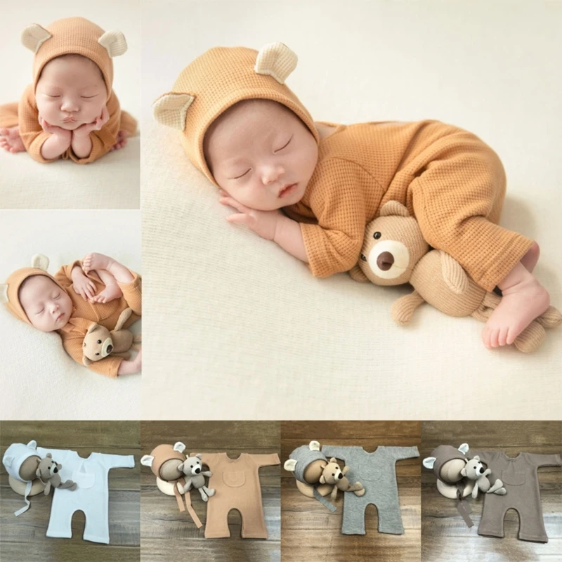 

Newborn Photography Outfits Baby Photoshoot Props Boy Girl Hat Romper Picture
