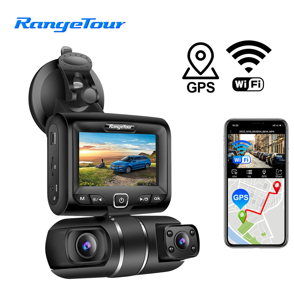 Range Tour Car DVR Dash Camera 2K+1080P GPS WiFi Rotated Front and