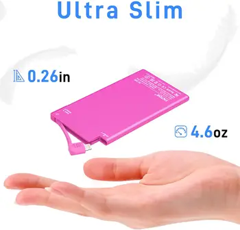 Power Bank ultrasottile da 5000 mAh, caricabatterie portatile da 6 mm, adatto per portafogli da donna, Power Bank con cavo di ricarica
