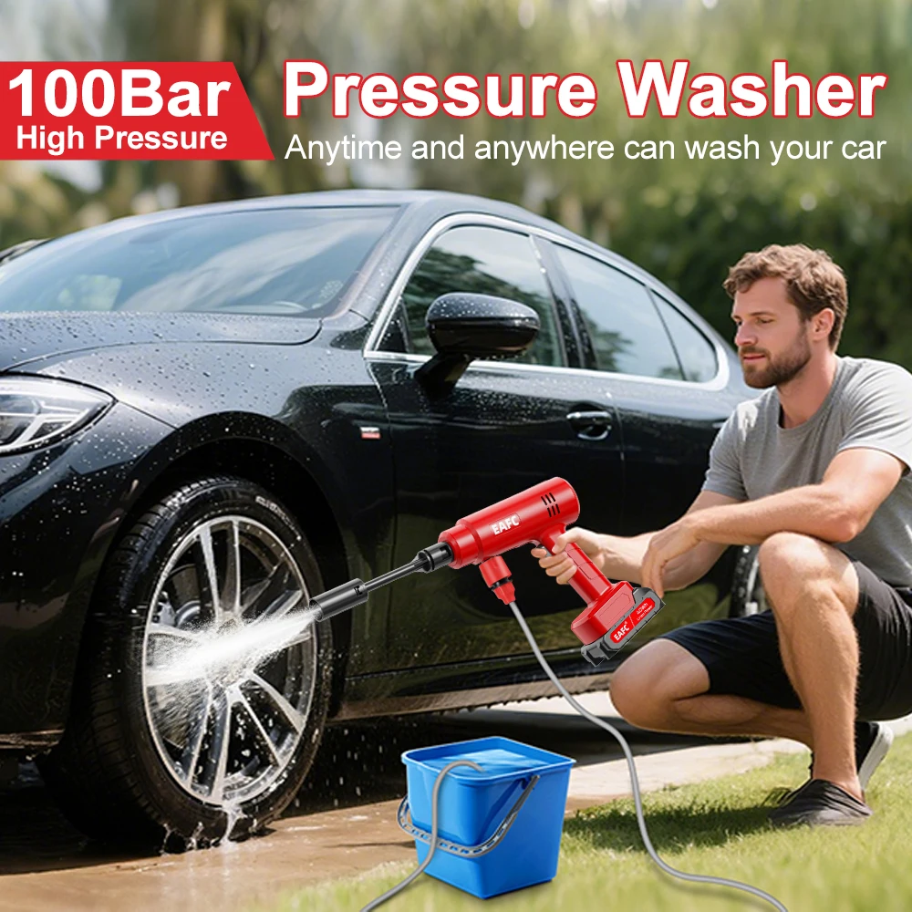 EAFC Cordless High Pressure Cleaning Car Washer 100Bar 40WH/80WH Battery Li-ion Batter Electric Car Wash Machine For AUTO Home 4