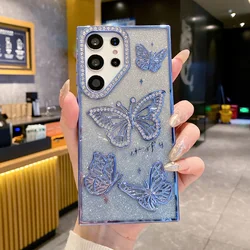 Butterfly Glitter Rhinestone Phone Case - Sparkling Back Cover - Galaxy S26 (Blue)