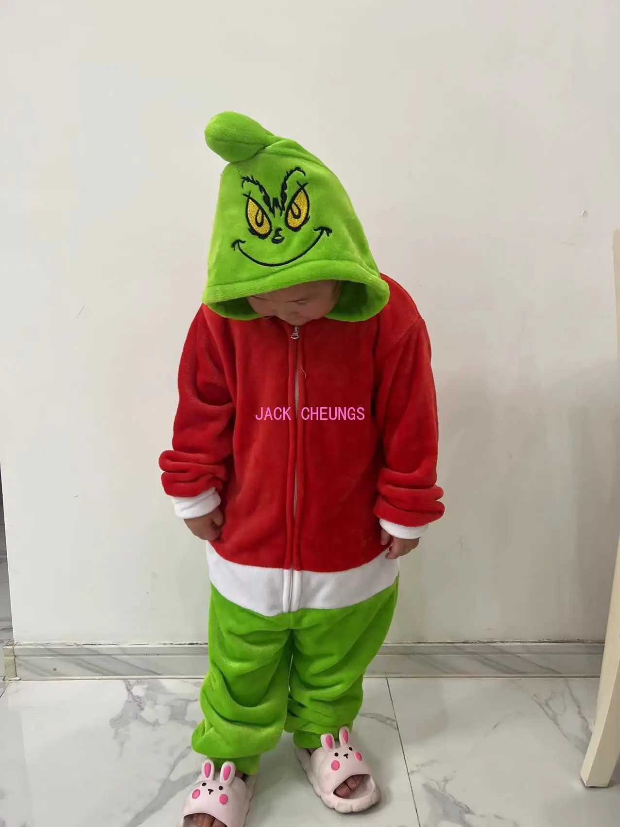 Kids Zipper Grinch Kigurumi Onesies Pajama Boy Girl Sleepwear Halloween Jumpsuit Animal Grinch Cosplay Onesies Pajamas cosplay costumes