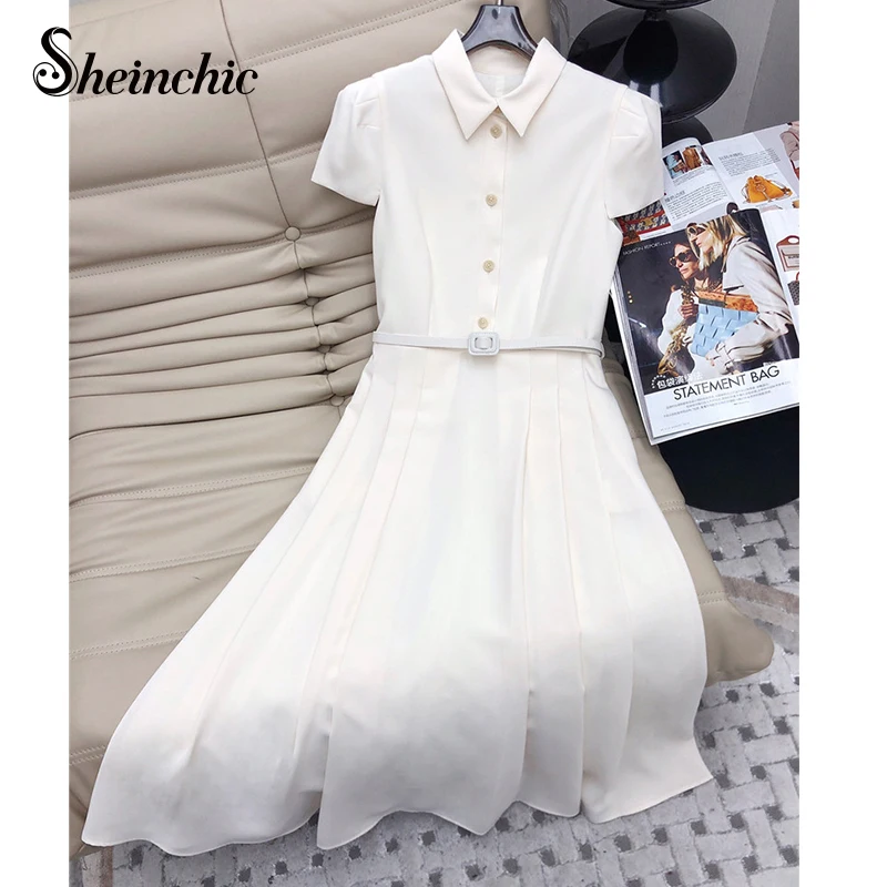 

Silk Wool Dresses for Women Luxury Designer High Quality Elegant Sashes Short Sleeve Long Dress 2024 Summer Beige Black Vestido