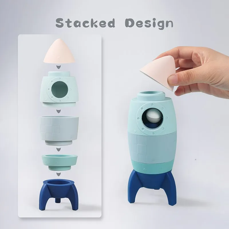 Baby Silicone Blocks Building Rocket Toy Model Building Block Teether Toy Food Grade Silicone Children Chew Baby Accessories