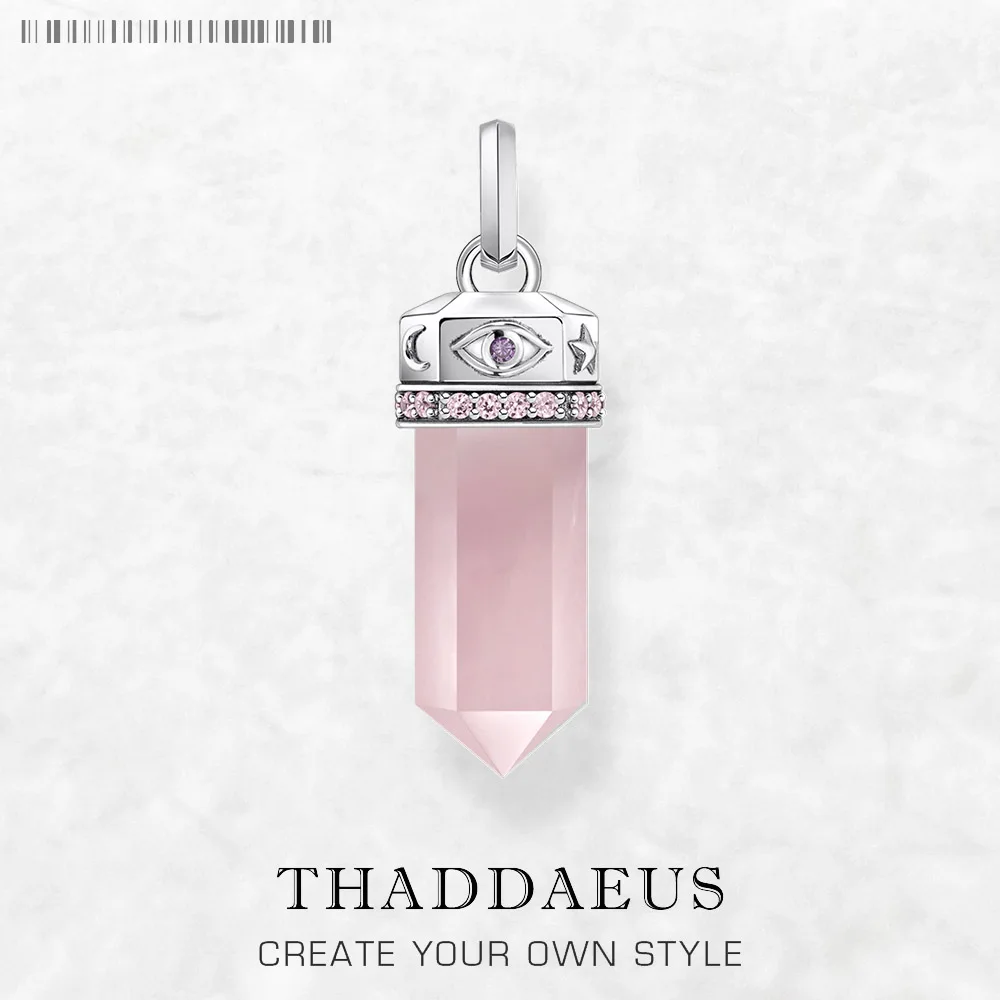 Silver Pendant Hexagonal Pendant with Rose Quartz Fine Jewelry Europe Accessories 925 Sterling Silver Romantic Gift For Women