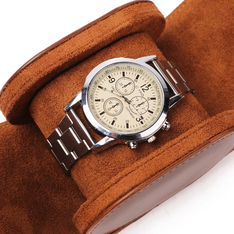 1 Slots Watch Case Brown Roll Retro Travel Portable Vintage Leather Display Watch Storage Box Organizers