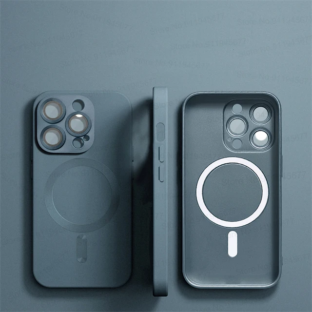thumbnail image 1 of Fundas magnéticas MagSafe de lujo con película de lente para iPhone 15, 14, 13, 12, 11 Pro Max Plus, funda mate, accesorios de cubierta a prueba de golpes, 1 of 5