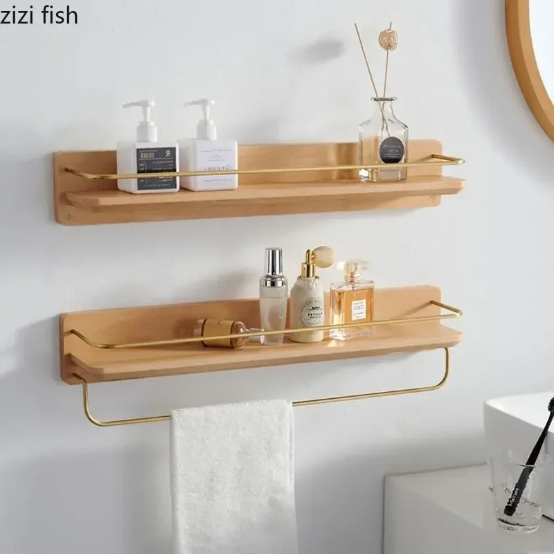 Bathroom Shelving Wooden Towel Rack Wall Hanging Storage Rack