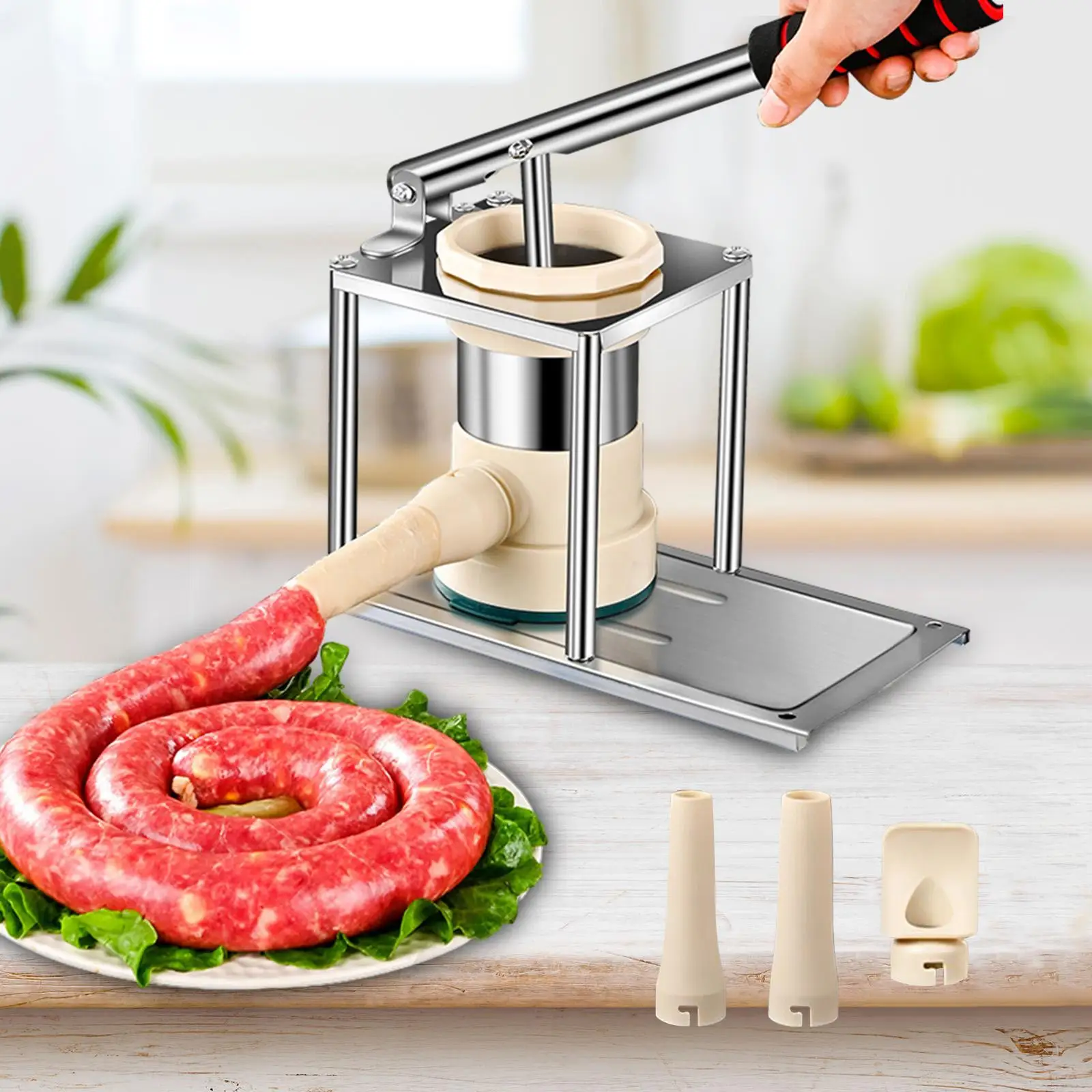 Sausage Stuffer Manual Beef 4 Sausage Stuffer Tubes Filler Machine