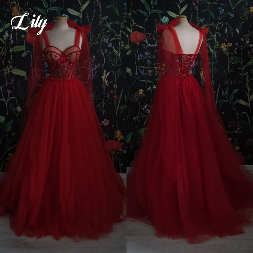 프롬드레스 릴리 빈티지 레드 연인 얇은 명주 그물 무도회 드레스, 활 스트랩 아플리케 뷔스티에 A라인 포멀 이브닝 가운, 레이스업 웨딩 파티 드레스 프롬드레스 릴리 빈티지 레드 연인 얇은 명주 그물 무도회 드레스, 활 스트랩 아플리케 뷔스티에 A라인 포멀 이브닝 가운, 레이스업 웨딩 파티 드레스