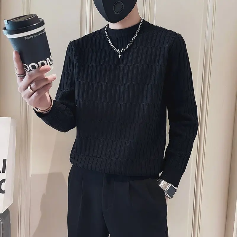 Autumn Winter Solid Long Sleeve Sweaters Men KPOP Fashion Harajuku Knitting Tops Loose Casual All Match Knitwear Chic Pullover