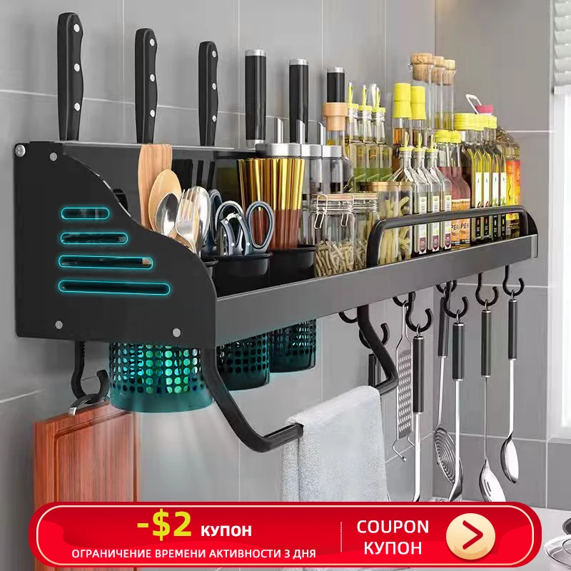 Multifunctional Kitchen Rack 40/50cm Shelf Chopsticks Tube With Hook Kitchen Organizer Home Accessories Wall-mounted Punch-free - Racks & Holders - AliExpress - Products to Organize Your Kitchen