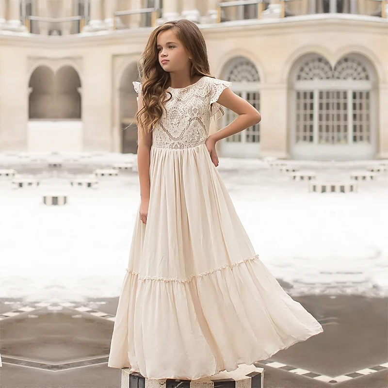 Ivory Flower Girl Boho Long Dresses for 