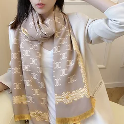 2021 Autumn and Winter Long Thick Warm Cloak Scarf Imitation Cashmere Scarf Summer Air-conditioned Room Dual-use Big Shawl