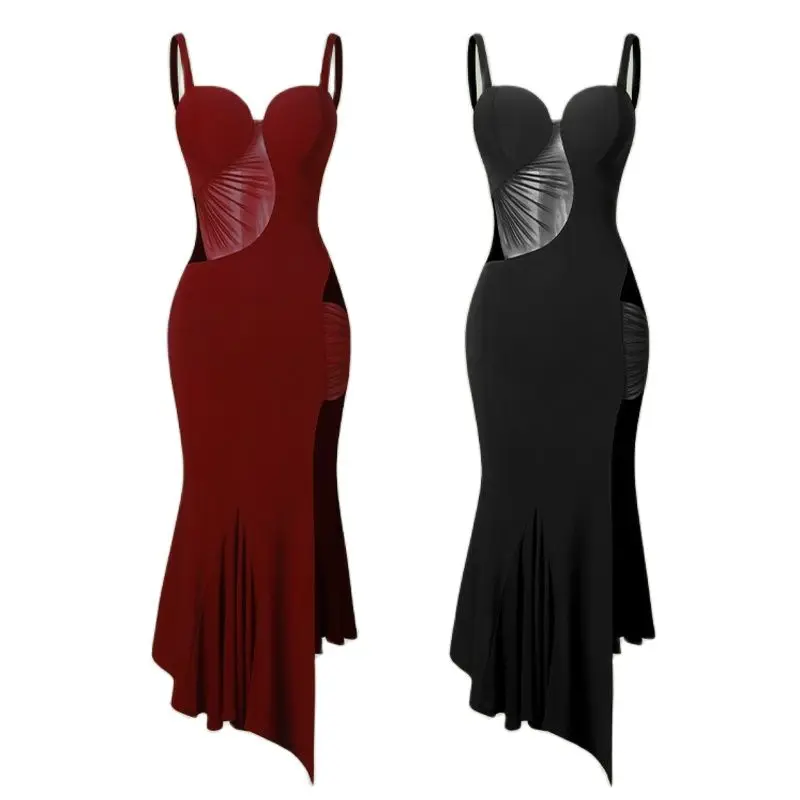 Red Black Hollow Waist Latin Dance Dress Women Sleeveless Party Dress Ballroom Dance Competition Dresses Stage Wear SL9024 dance dress