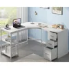 White L Shaped Corner Desk with Drawers, Reversible Modern L-Shaped Computer Desk with Storage Cabinet Shelves, Large Wood L 1