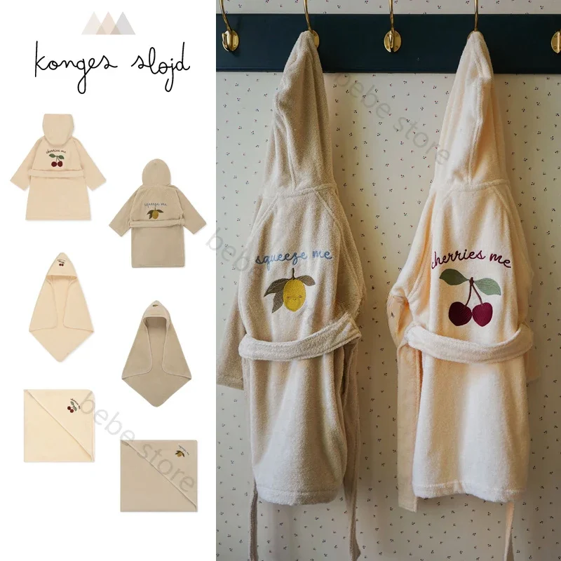 

Konges Slojd 2023 New Baby and Children's Cherry Lemon Embroidery Pure Cotton Bathrobe Bathrobe Towel