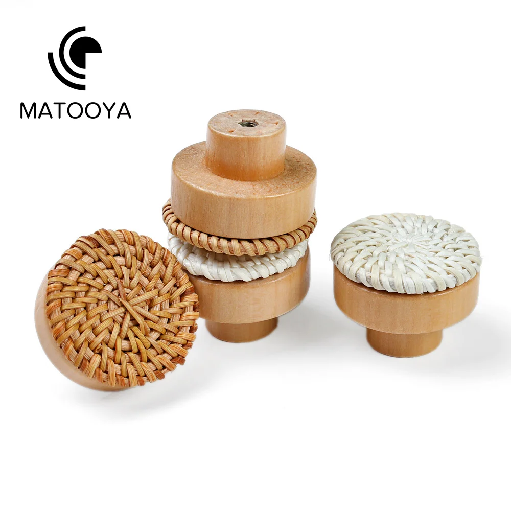 Rattan Drawer Knobs Handmade Furniture Wooden Handles Kitchen