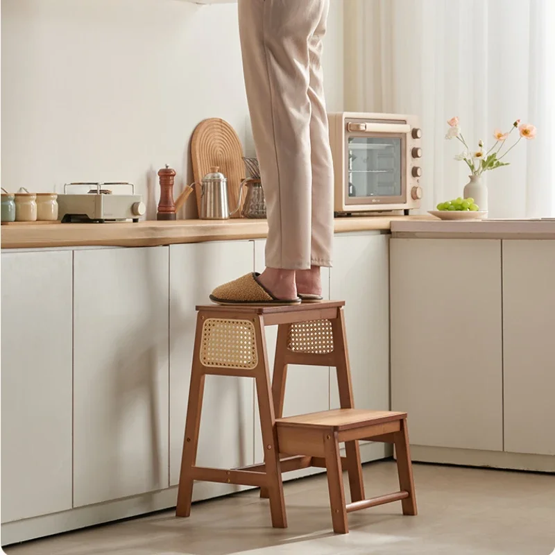 Natural-Bamboo-High-Stools-Kitchen-Creative-Rattan-Weaving-Ladder-Chair ...