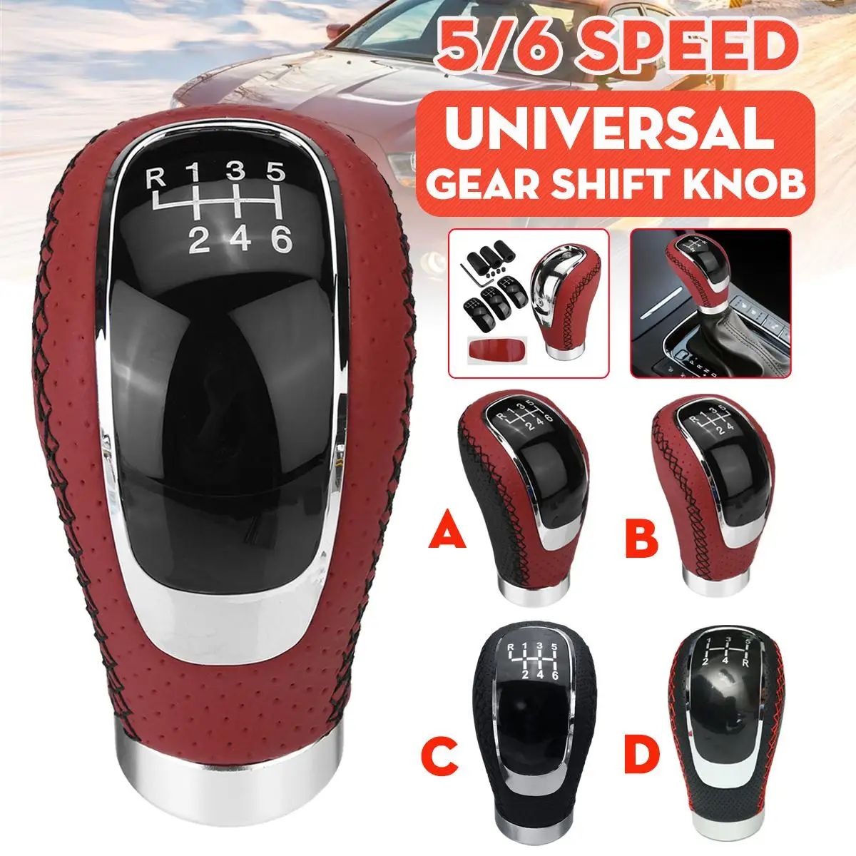 8mm 10mm 12mm Manual 5 Speed Car Gear Shift Knob With Equipment Shifter Boot Stick Shifter Lever Car Stitching Gear Knob gear shift knob
