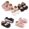 Citgeett Summer Infant Baby Girls Princess Shoes Soft PU Leather Bow Non-slip Bottom First Walker Shoes 1