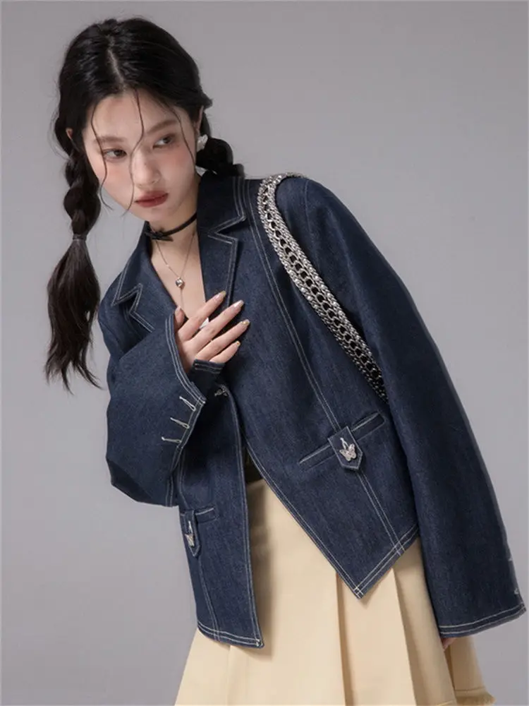 

Korea Harajuku Bf Streetwear Denim Jacket Vintage Design Loose Jean Coat Women Hip Quality Long Sleeve American Outwear