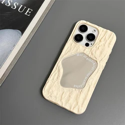 Luxury 3D Rock Pattern Makeup Mirror Rose Phone Case - Solid Shockproof Cover - iPhone 12 Pro Max (Light pink)