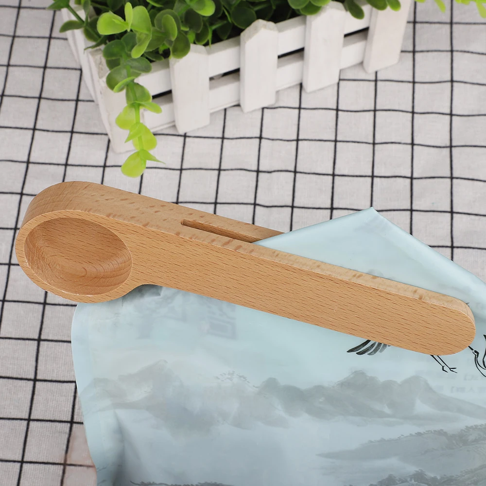 

Coffee ScoopSeal Bag Clip Spoon Long Wood 2 In 1 Handle Scoop Clip Spoon Measuring Spoon Multifunction Tablespoon