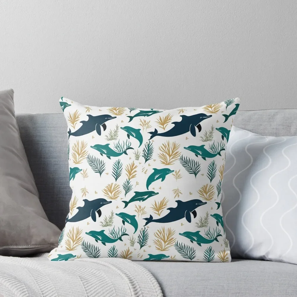 

Seaweed and dolphin pattern Throw Pillow