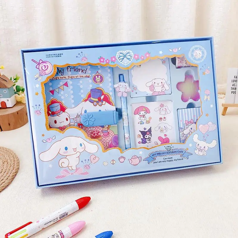 

Girly Heart Kawaii Cinnamoroll My Melody Anime Sanrio Stationery Notebook Set Cute Cartoon Ledger Gift Box Code Book Kids Toys