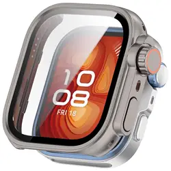 Premium Screen Protector Bumper Case for Huawei Watch Fit Pro - Tempered Glass Film with PC Shell Frame Cover Accessories (Titanium)