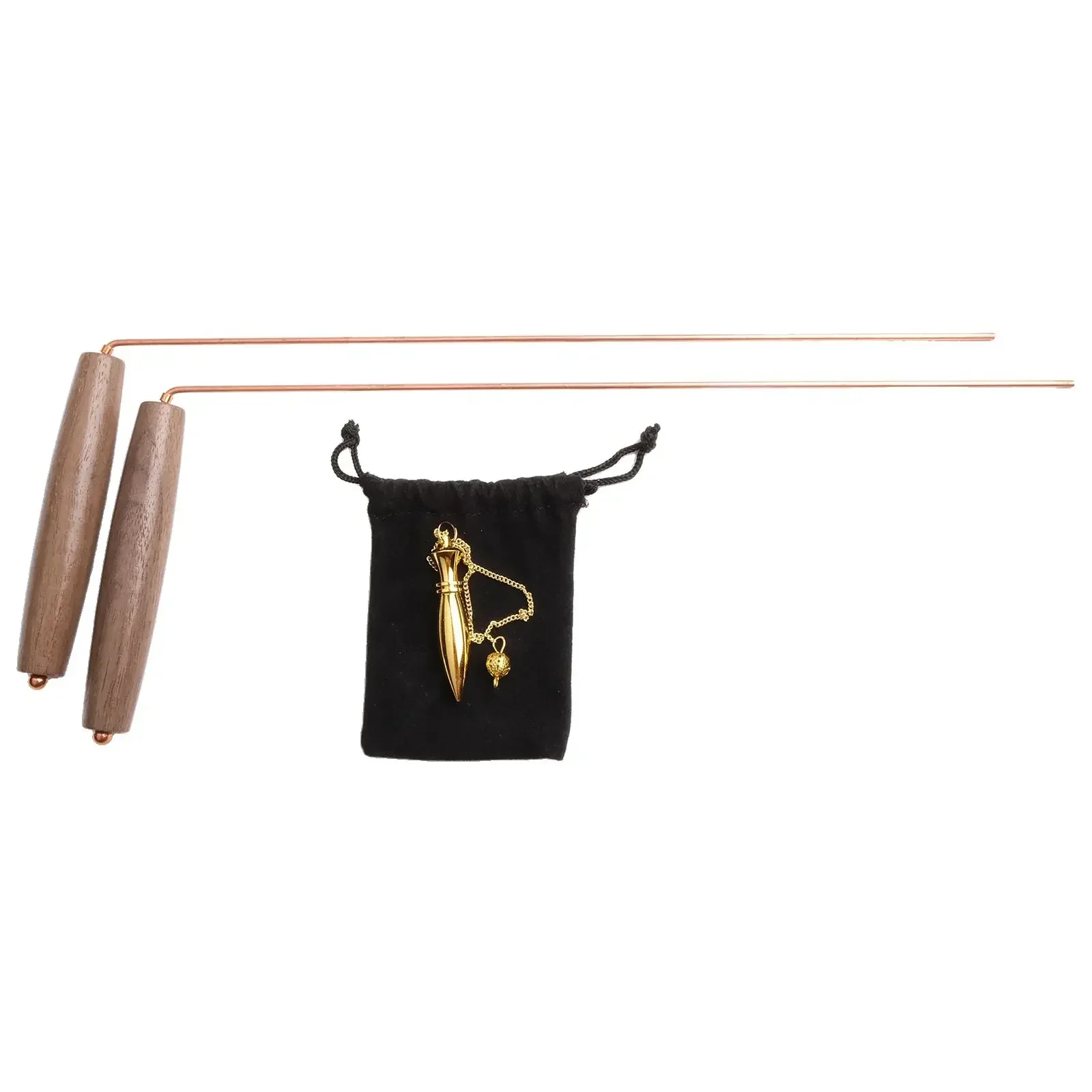 2pcs Pure Copper Metal Detector Rod Water Witching Portable Dragon Seeking Divination Tool With Wooden Handles Dowsing Rod 2