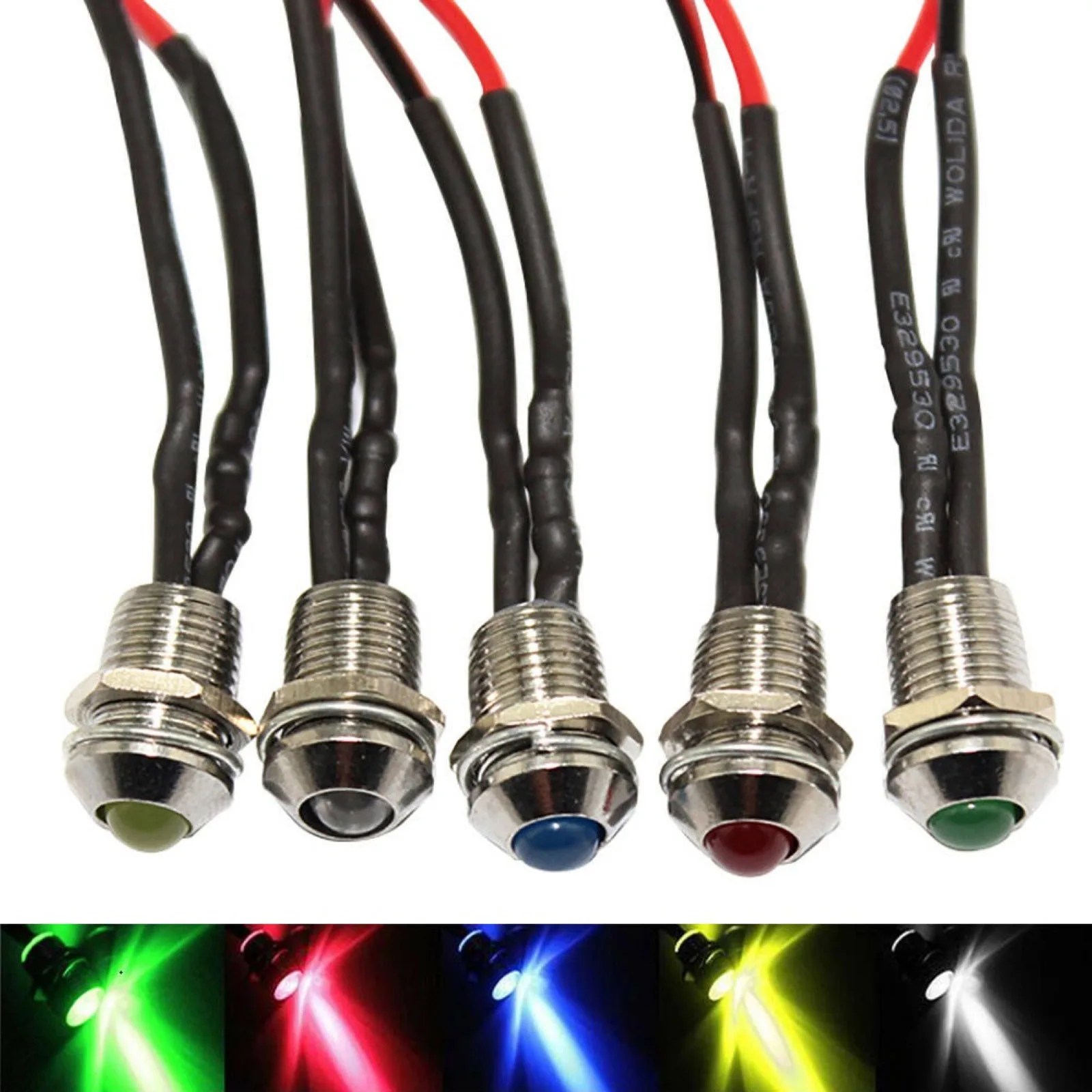 รูปสินค้า ไฟเตือน LED 8 มม. 5 ดวง สายยาว 22 ซม. สำหรับยานพาหนะ