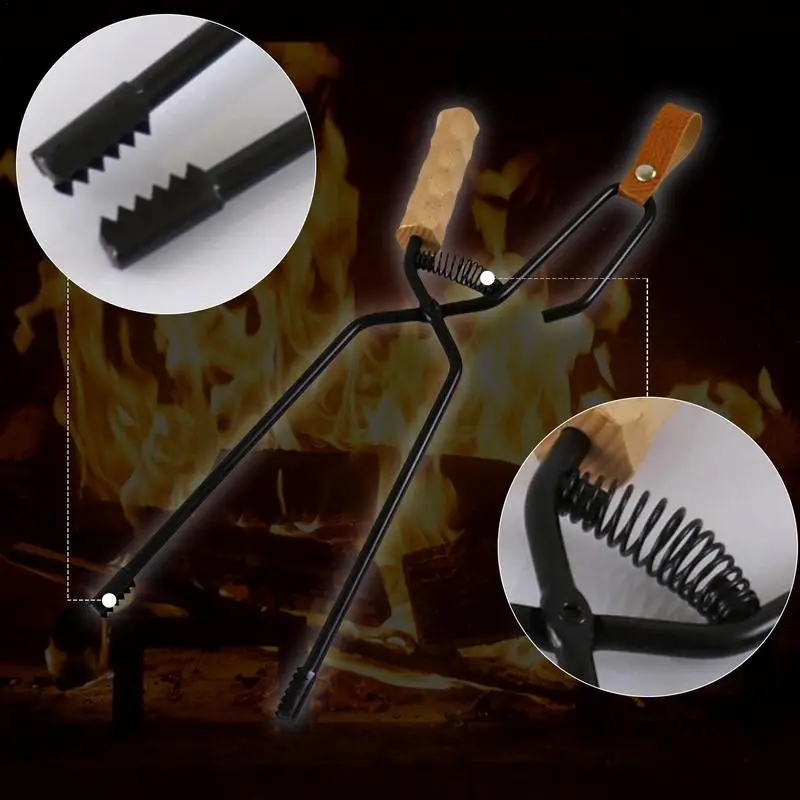 Log Grabber Campfire Tongs Fire Pit Adjustable Fireplace Tongs Firewood Grabber Tool Picking Up Heavy Wood log grabber tongs