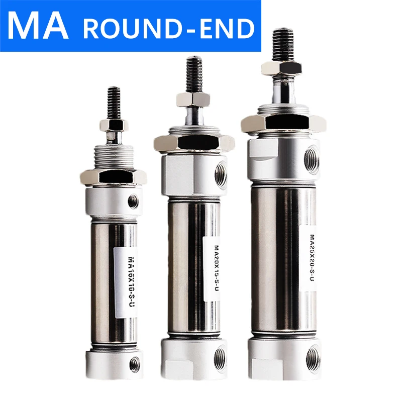 Duplo Acting Mini Cilindro de ar Pneumático Round End Ma16 20 25 50 75 100 125x150x200s-u Aço Inoxidável