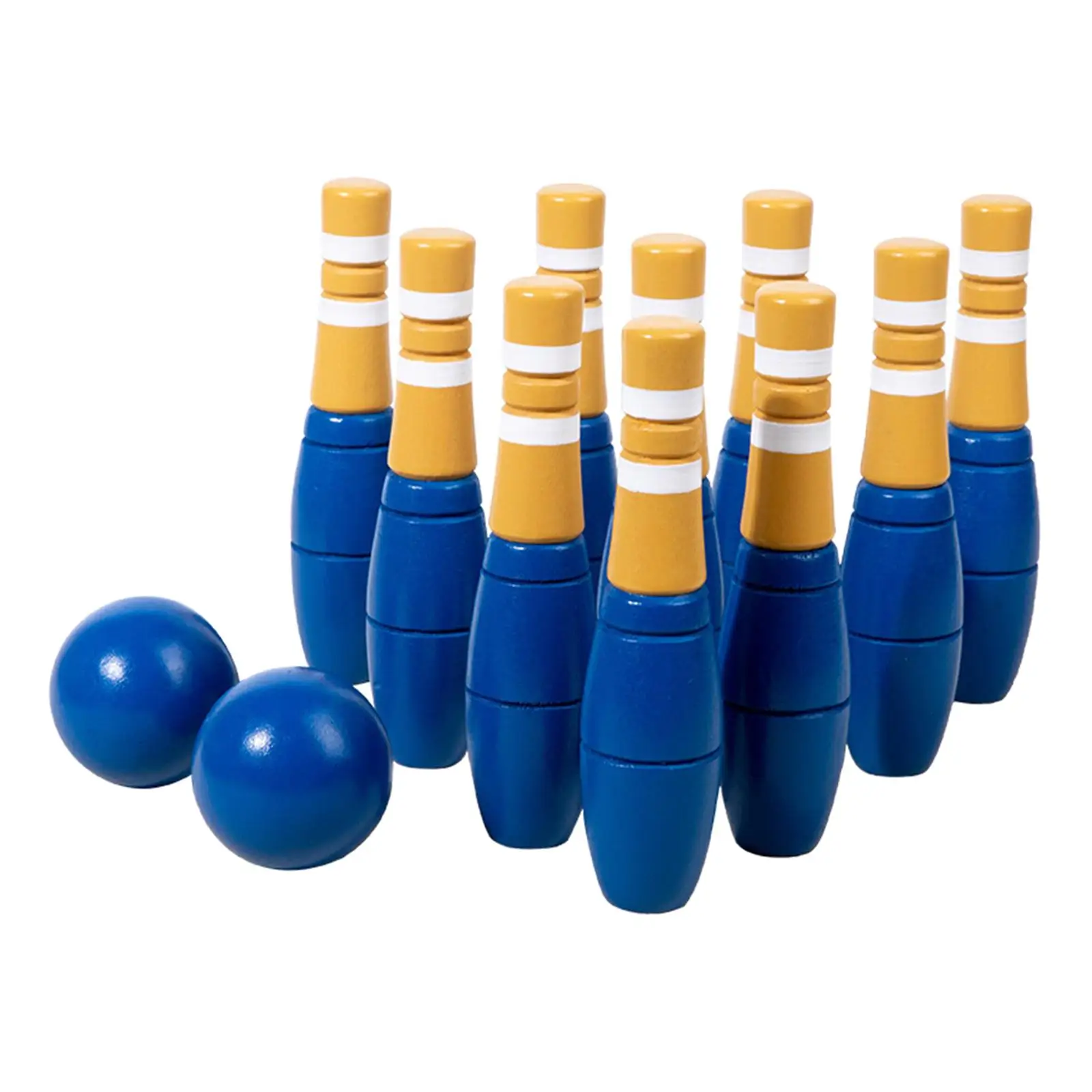 10x Wood Bowling Set Lawn Bowling Skittles and Carrying Bag Mini Pins Kids Toy for Indoor Outdoor Backyard