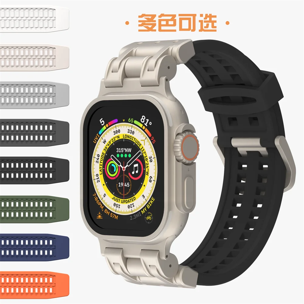 

Ремешок силиконовый для Apple Watch Band 9 8 7 6 SE 42 44 45 49 мм, спортивный резиновый браслет для Iwatch Ultra 5 4 3 2 1, дышащий браслет