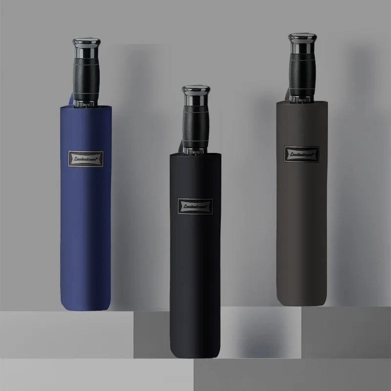 

Автоматический зонт с двойной армированной ручкой, Зонт от шторма и ветра, металлическая кожаная ручка, десять костей