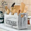 Rural wooden kitchen utensil rack -3-compartment countertop storage for silverware and cooking tools 1