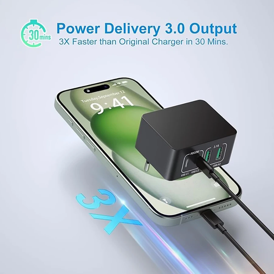 USB C Charger, 40W 4 Port USBC Plug Fast Charger Multi AC Dual Port PD+QC Type C Adapter for Phone, iPad, Samsung Galaxy