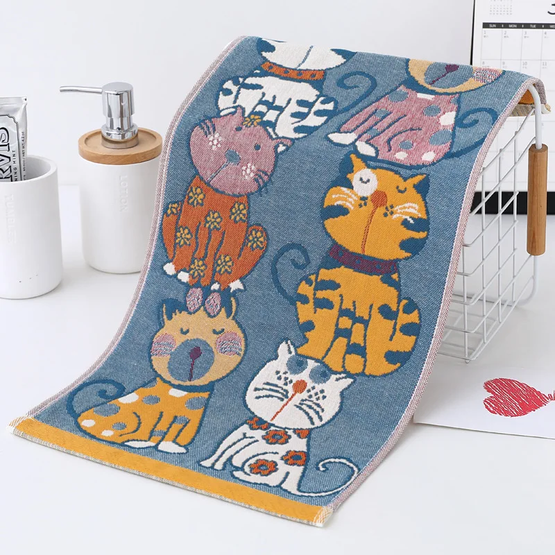 3 Pieces Kawaii Cartoon Cats Gauze Cotton Hand Towel 25*50 for Children Adults Bathroom Kitchen